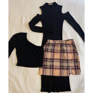 Chic Black & Plaid Fall-Winter Outfit Bundle – SHEIN & Forever 21 – XS/S